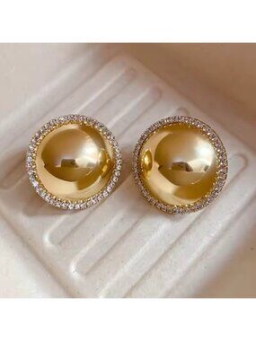Vintage Gold Button Crystal Earrings